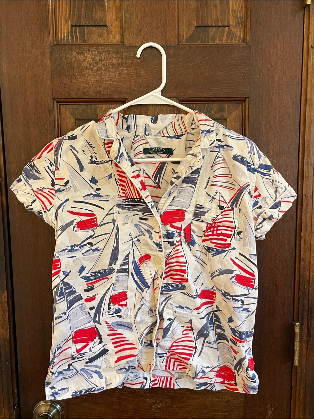 Vintage Ralph Lauren Lauren Sailboat Print Button Up Shirt Small Coastal